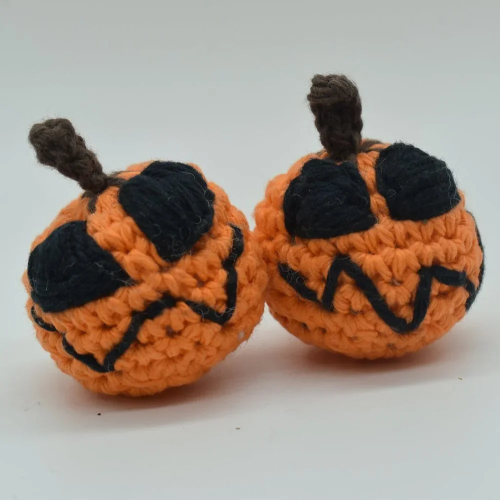 Handcrafted Crochet Catnip Jack O lantern Pumpkins Cat Toys Set of Two